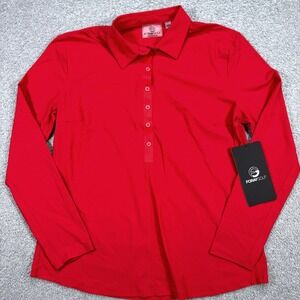 NEW Foray Golf Polo Shirt Women's Large Rosso Red Long Sleeve Wrinkle Resistant